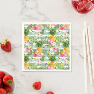 Blume und Ananas Aquamarin Streifen Serviette