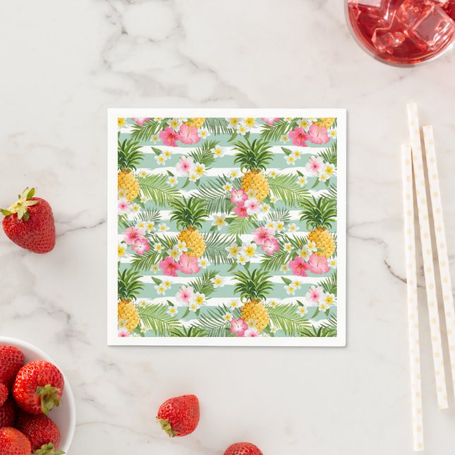 Blume und Ananas Aquamarin Streifen Serviette (Beispiel)
