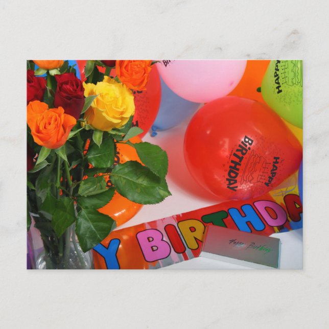 Blume und Balloons Geburtstagskarte Postkarte (Vorderseite)