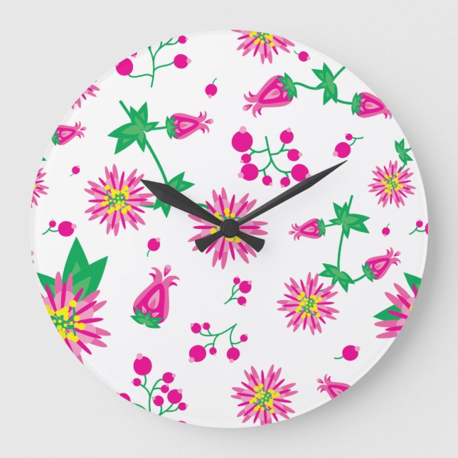 Blume und Berries Große Wanduhr (Vorderseite)