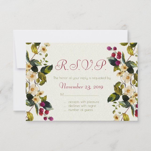 Blume und Berries Response Cards RSVP Karte (Vorderseite)