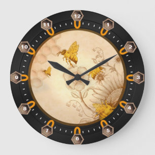 Blume und Bienen Große Wanduhr