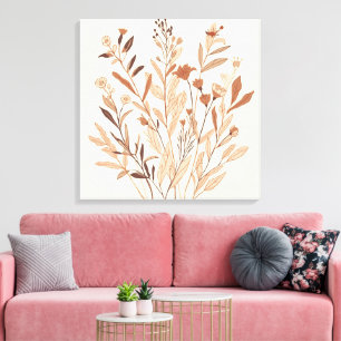 Blume und Blatt – Minimale Boho-Botanik-Wandkunst Leinwanddruck