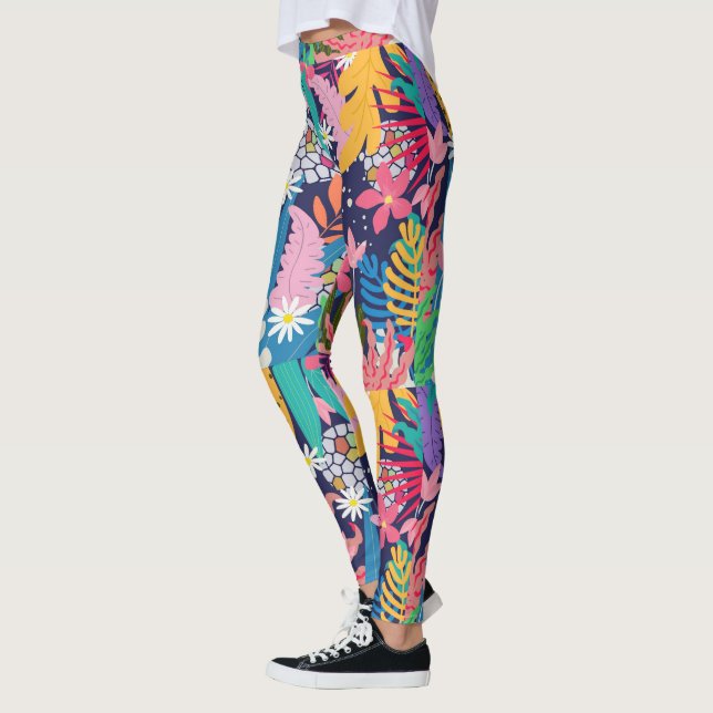 Blume und Blätter aus dem tropischen Dschungel Leggings (Links)