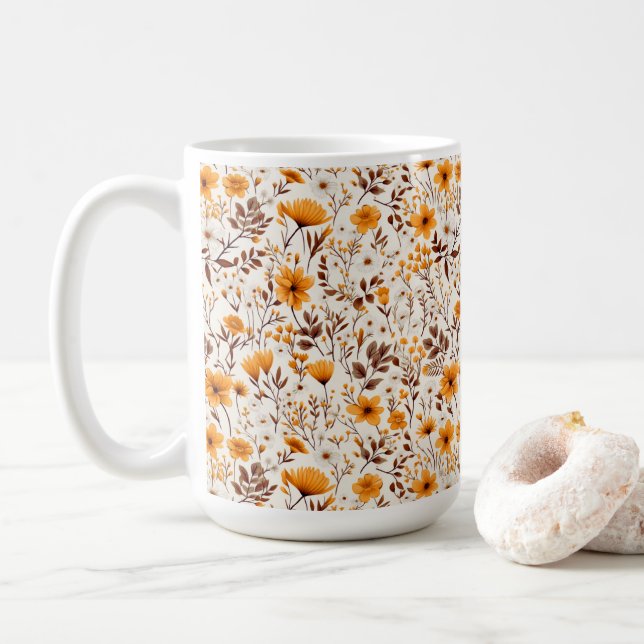 Blume und Blätter für den Herbst in Aquarellfarben Kaffeetasse (Mit Donut)
