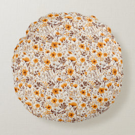 Blume und Blätter für den Herbst in Aquarellfarben Rundes Kissen