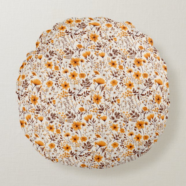 Blume und Blätter für den Herbst in Aquarellfarben Rundes Kissen (Vorderseite)