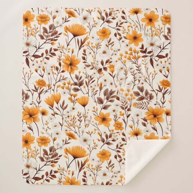 Blume und Blätter für den Herbst in Aquarellfarben Sherpadecke (Vorderseite)