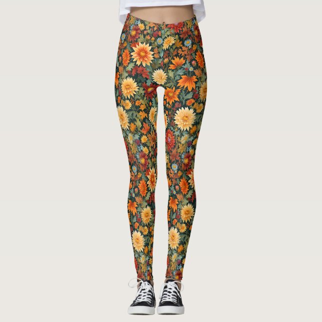 Blume und Blätter im Herbst Leggings (Vorderseite)