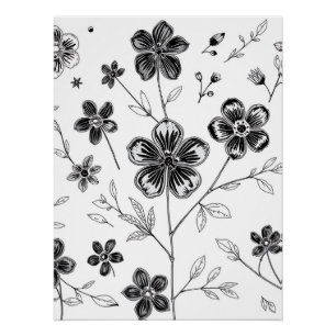 Blume und Blätter mit feiner Linie Poster