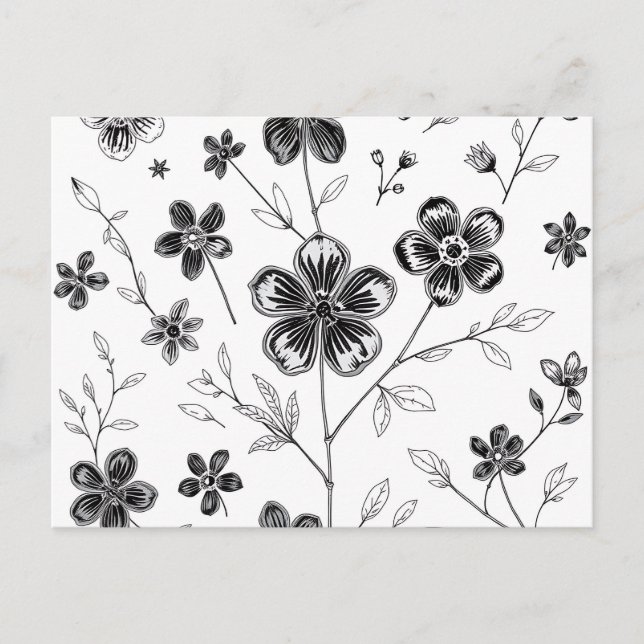 Blume und Blätter mit feiner Linie Postkarte (Vorderseite)