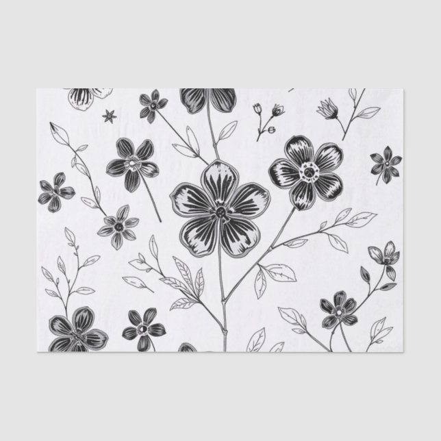 Blume und Blätter mit feiner Linie Seidenpapier (Vorderseite)