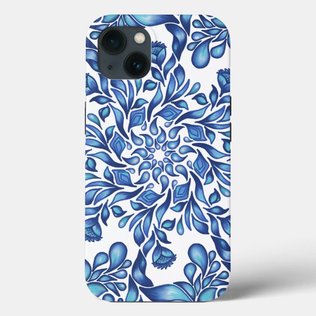 Blume und Blattmandala in der Blues Case-Mate iPhone Hülle (Rückseite)