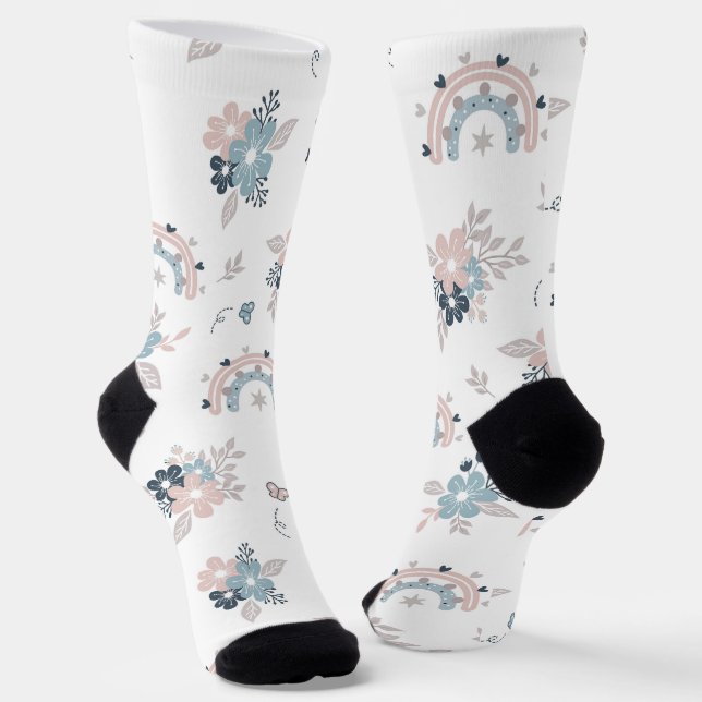 Blume und Boho Nahtloses Muster Socken (Gewinkelt)