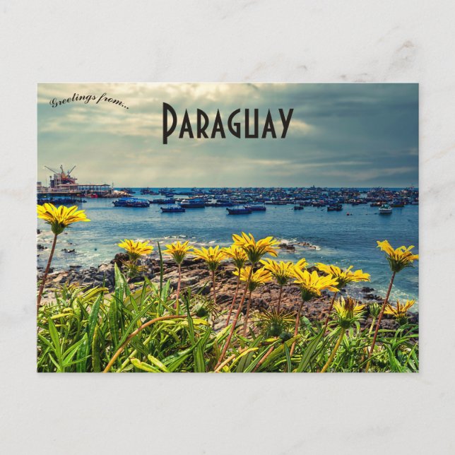 Blume und Boote in Paraguay Postkarte (Vorderseite)