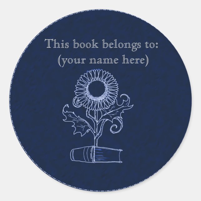 Blume und Buch, blau Runder Aufkleber (Vorderseite)