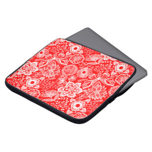 Blume und Butterfly in Rot und Weiß Laptopschutzhülle