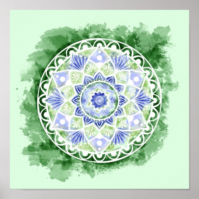 Blume und Dots Mandala - Aquarelldruck Poster (Vorne)