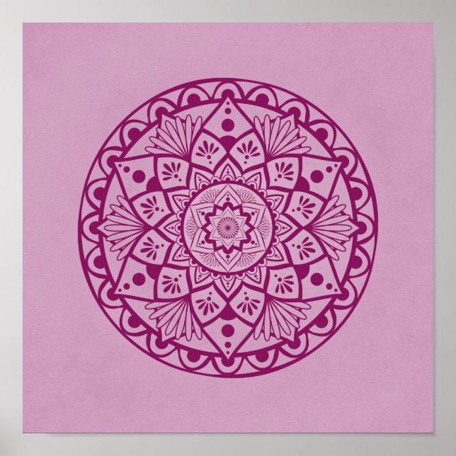 Blume und Dots Mandala - Fuschia Pink drucken Poster (Vorne)