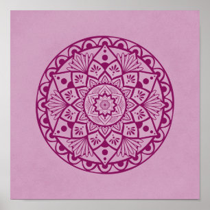 Blume und Dots Mandala - Fuschia Pink Printmedien Poster