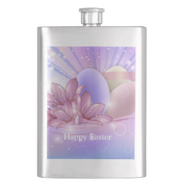 Blume und Eier auf farbenfrohen pastellfarbenen Un Flachmann