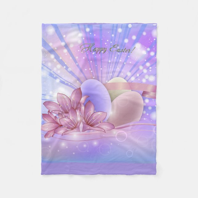 Blume und Eier auf farbenfrohen pastellfarbenen Un Fleecedecke (Vorderseite)