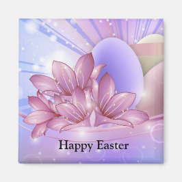 Blume und Eier auf farbenfrohen pastellfarbenen Un Magnet