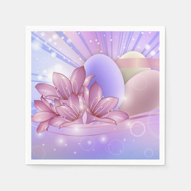 Blume und Eier auf farbenfrohen pastellfarbenen Un Serviette (Vorderseite)