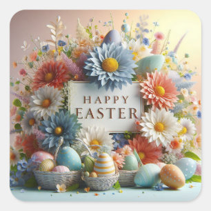 Blume und Eier Ostern Quadratischer Aufkleber