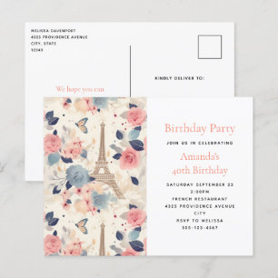 Blume und Eiffelturm Paris Muster Geburtstag Einladungspostkarte