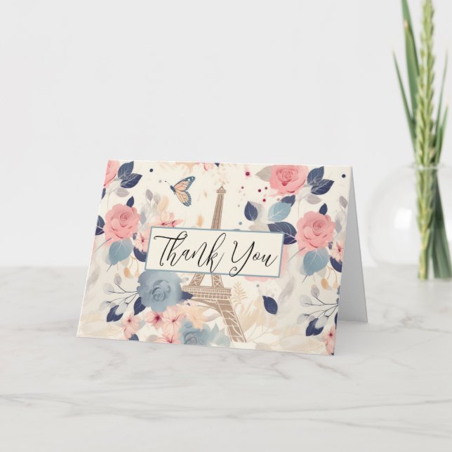 Blume und Eiffelturm Paris Muster Vielen Dank Karte (Vorderseite)