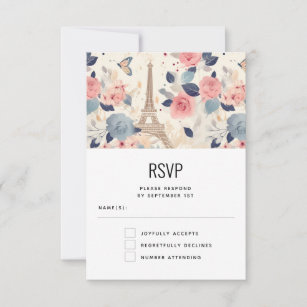 Blume und Eiffelturm Paris Pattern Wedding RSVP Karte