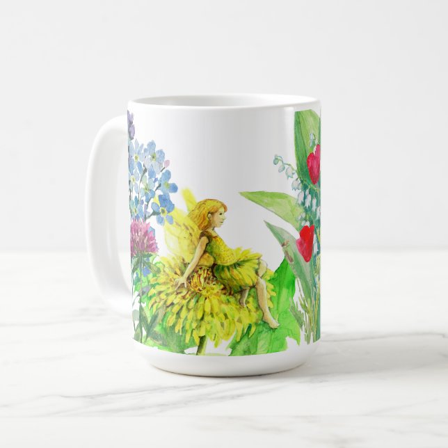 Blume und ein Kronleuchter Fairy Aquarell Kaffeetasse (Vorderseite Links)