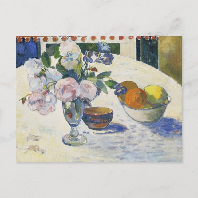 Blume und eine Schüssel Obst | Paul Gauguin Postkarte (Vorderseite)