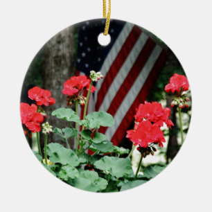 Blume und Fahne Rot, Weiß und Blau Keramikornament