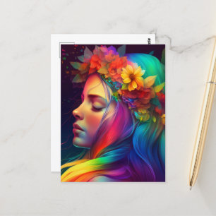 Blume und farbenfrohe Girl de l'Hair Postkarte