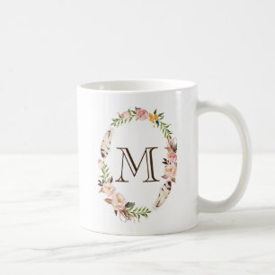 Blume und Federn Boho Wreath Monogram Tasse