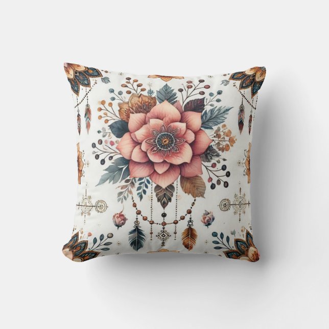 Blume und Federn Kissen (Vorderseite)