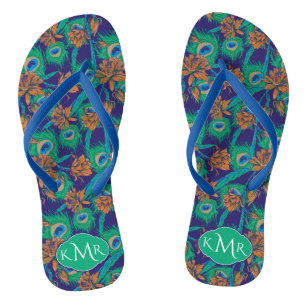 Blume und Federn  Monogramm Flip Flops