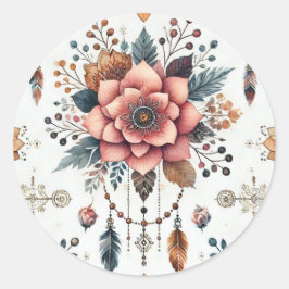 Blume und Federn Runder Aufkleber