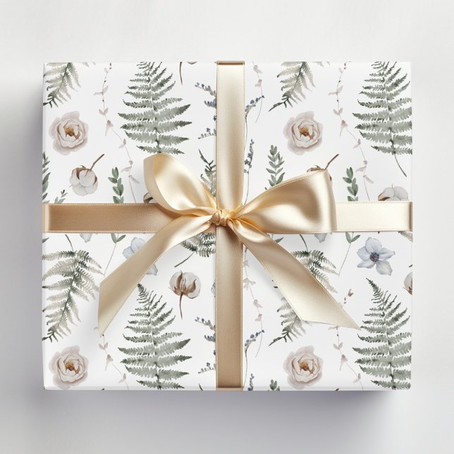 Blume und Fern Blätter Forest Floral Botanical Geschenkpapier (In situ)