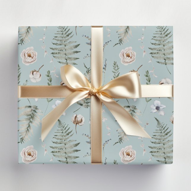 Blume und Fern Blätter Forest Floral Botanical Geschenkpapier (In situ)