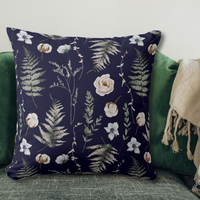Blume und Fern Blätter Forest Floral Botanical Kissen (In situ)