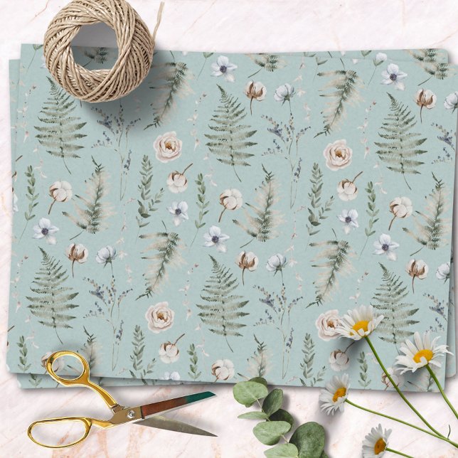 Blume und Fern Blätter Forest Floral Botanical Seidenpapier (In situ)