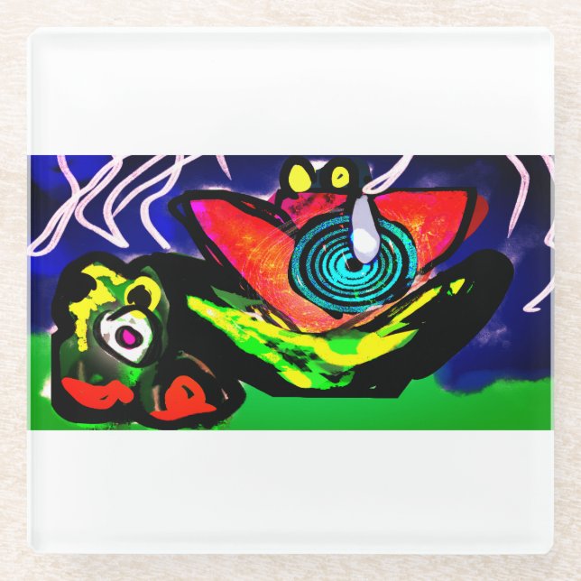 Blume und Frosch im Frühjahr Glasuntersetzer (Vorderseite)