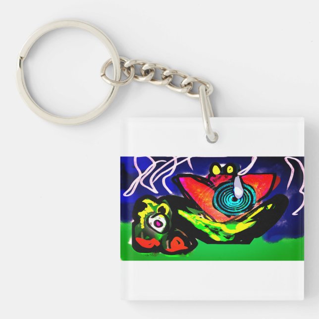 Blume und Frosch im Frühjahr Schlüsselanhänger (Vorderseite)