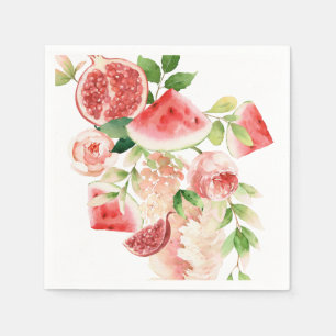Blume und Früchte in Rosa Serviette