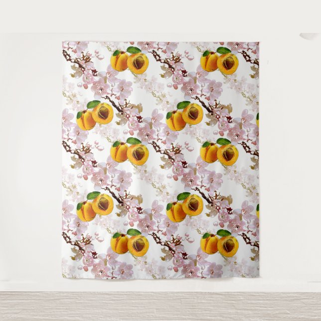Blume und Früchte von Aprikosen. Wandteppich (Vorderseite)
