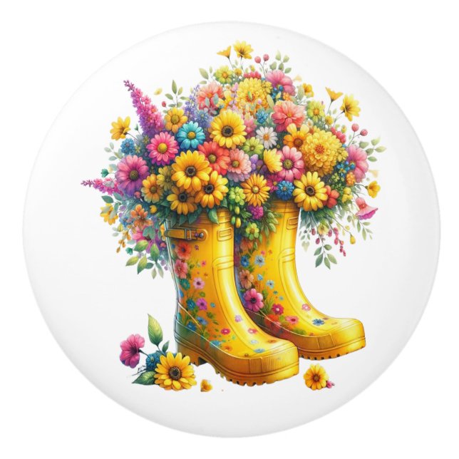 Blume und Gartenstiefel Keramikknauf (Vorderseite)