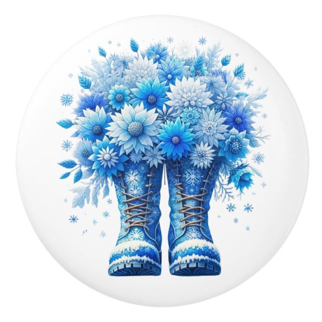 Blume und Gartenstiefel Keramikknauf (Vorderseite)